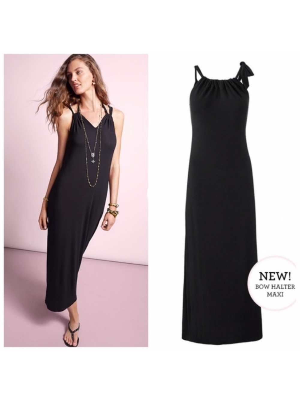Cabi Black Bow Halter Maxi Dress Style 5383 Size Small